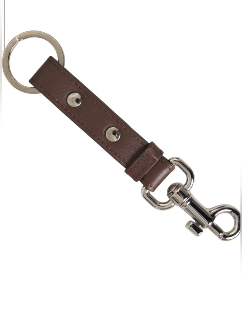 Dolce & Gabbana Brown Leather Silver Brass Keyring Holder